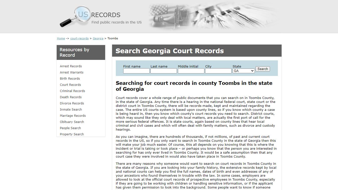Search Court Records Toombs Georgia | US Records